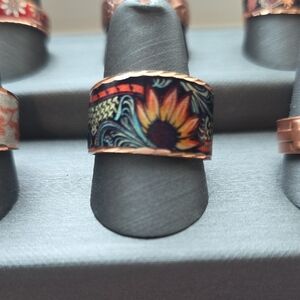 Sunflower Patterned Copper Ring
